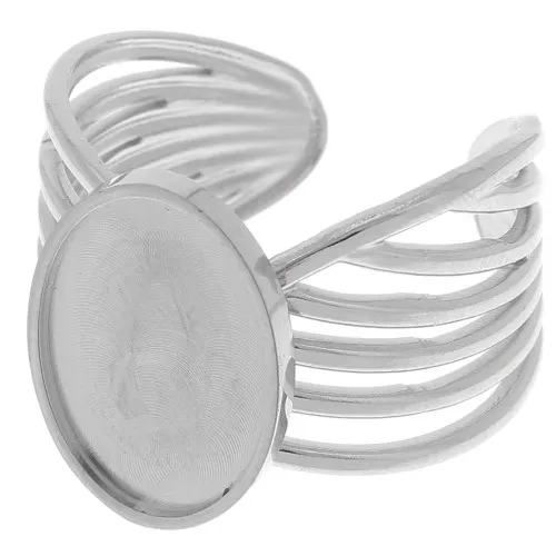 Anello largo a più file - regolabile - per cabochon a fondo piatto 14x10 mm - Acciaio inox 304 x1