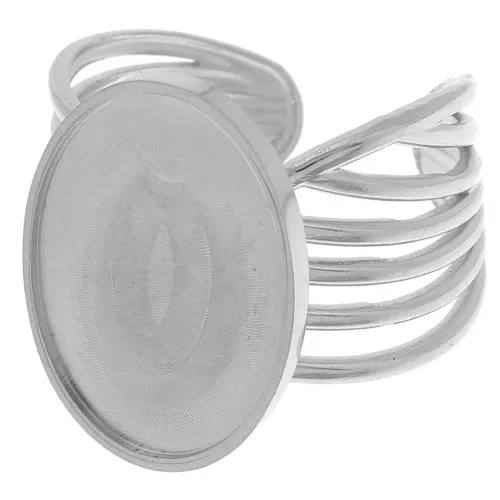 Anello largo a più file regolabile cabochon fondo piatto 18x13mm Acciaio inox x1