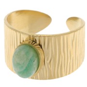 Anello largo regolabile cabochon fondo piatto 8x6mm -acciaio inoss 304 dorato x1