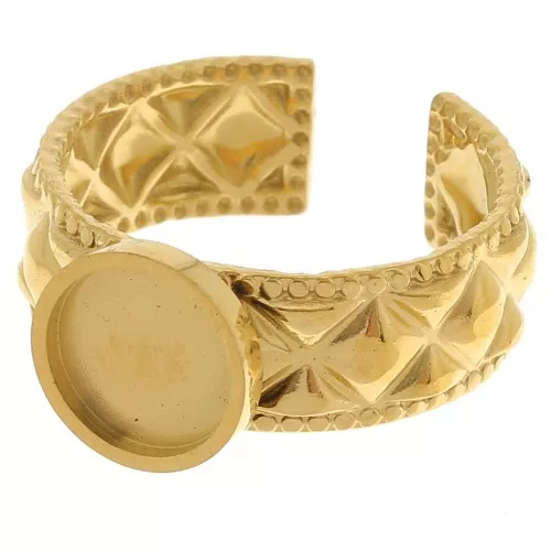 Anello testurizzato regolabile per cabochon a fondo piatto da 8 mm - Acciaio inossidabile 304 Gold