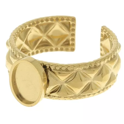 Anello testurizzato regolabile per cabochon a fondo piatto 8x6 mm - Acciaio inossidabile 304 Gold