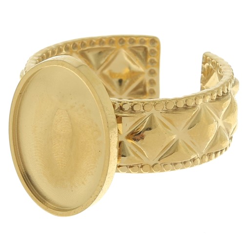 Anello testurizzato regolabile - cabochon a base piatta 14x10 mm - Acciaio inossidabile 304 Gold