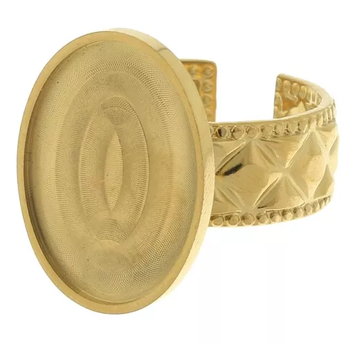 Anello regolabile testurizzato - cabochon a fondo piatto 18x13 mm - Acciaio inossidabile 304 Gold