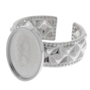 Anello testurizzato regolabile per cabochon a fondo piatto 14x10 mm - Acciaio inossidabile 304 x1