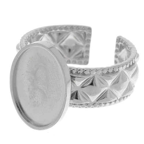 Anello testurizzato regolabile per cabochon a fondo piatto 14x10 mm - Acciaio inossidabile 304 x1