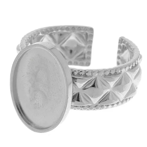 Anello testurizzato regolabile per cabochon a fondo piatto 14x10 mm - Acciaio inossidabile 304 x1
