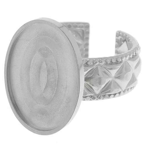 Anello testurizzato regolabile per cabochon a fondo piatto 18x13 mm - Acciaio inox 304 x1