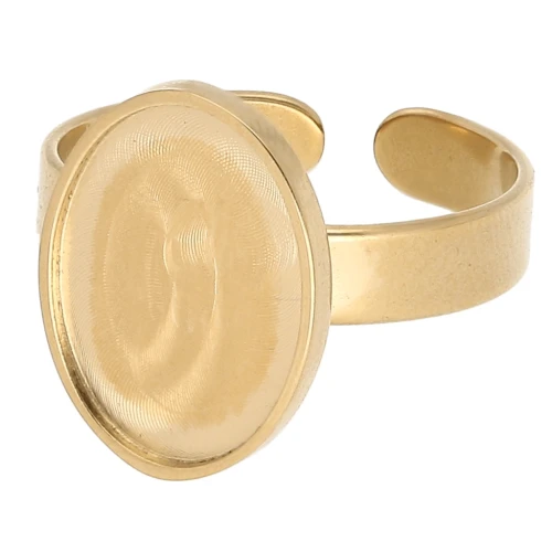 Anello regolabile per cabochon a fondo piatto 14x10 mm Acciaio inox 304 dorato