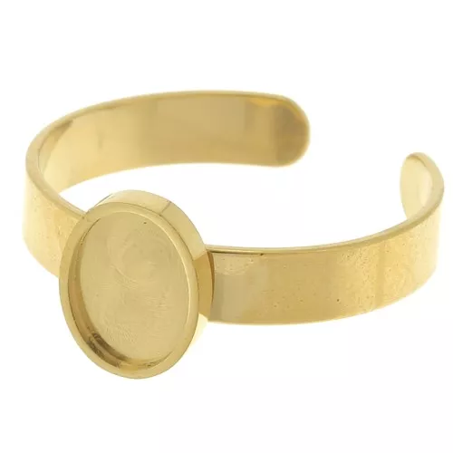 Anello sottile regolabile per cabochon piatto 8x6 mm Acciaio inox 304 dorato x1