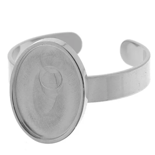 Anello sottile regolabile per cabochon a fondo piatto 14x10 mm - Acciaio inox 304 x1