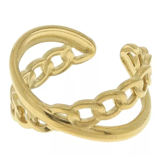 Anello a catena con croce - Regolabile - Acciaio inossidabile 304 dorato x1