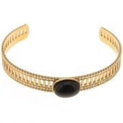 Bracciale traforato effetto pizzo - regolabile 12x155 mm - cabochon 14x10 mm - Acciaio inossidabile 304 GOLD