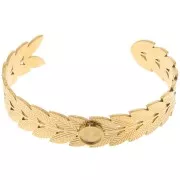 Bracelet jonc feuilles réglable 15x160 mm pour cabochon 8 mm - Acier inox 304 Doré