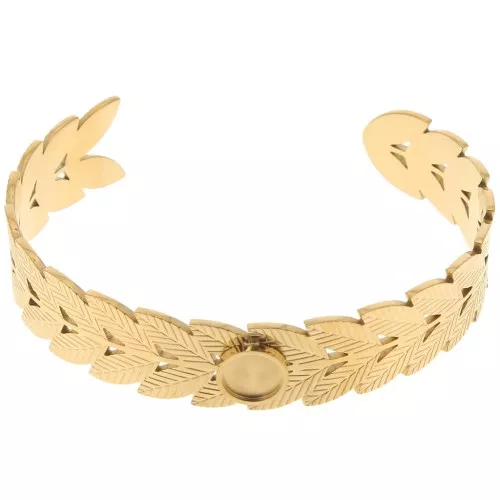 Bracelet jonc feuilles réglable 15x160 mm pour cabochon 8 mm - Acier inox 304 Doré