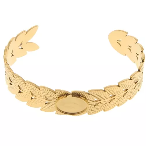 Bracciale foglia d'alloro regolabile 15x160 mm - cabochon 14x10mm - Acciaio inossidabile 304 ORO
