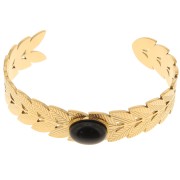 Bracciale foglia d'alloro regolabile 15x160 mm - cabochon 14x10mm - Acciaio inossidabile 304 ORO