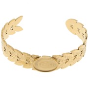 Bracciale foglia d'alloro regolabile 15x160 mm - cabochon 18x13mm - Acciaio inossidabile 304 ORO|raw }}