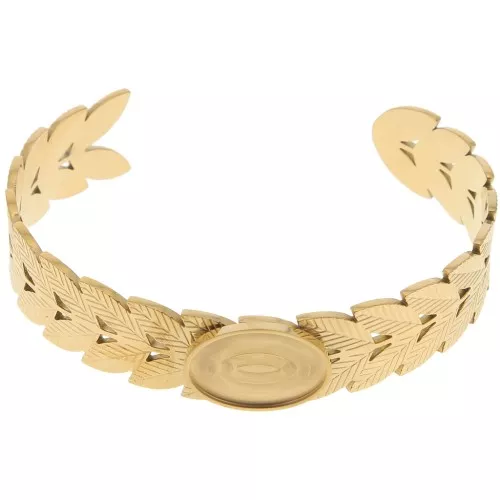Bracciale foglia d'alloro regolabile 15x160 mm - cabochon 18x13mm - Acciaio inossidabile 304 ORO