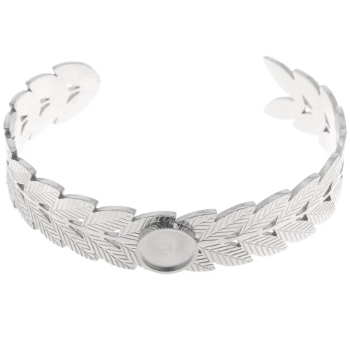 Bracciale regolabile a foglia d'alloro 15x160 mm per cabochon da 10 mm - Acciaio inossidabile 304