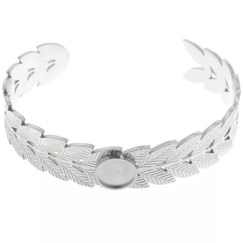 Bracciale regolabile a foglia d'alloro 15x160 mm per cabochon da 10 mm - Acciaio inossidabile 304