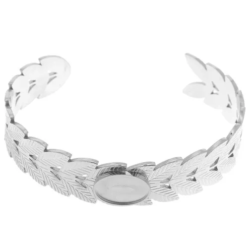 Bracciale regolabile a foglia d'alloro 15x160 mm per cabochon 14x10 mm - Acciaio inossidabile 304