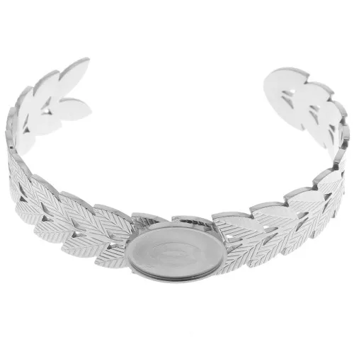 Bracciale regolabile a foglia d'alloro 15x160 mm per cabochon 18x13 mm - Acciaio inossidabile 304