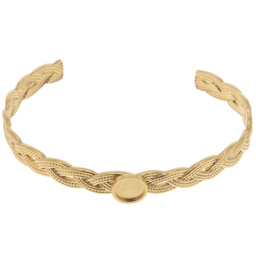 Bracelet jonc tressé réglable 8x160 mm pour cabochon 8 mm - Acier inox 304 Doré