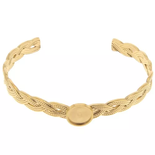 Bracciale intrecciato regolabile 8x160mm per cabochon 10mm Acciaio inox304 dorato
