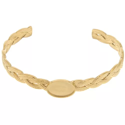Bracciale intrecciato regolabile 8x160mm cabochon14x10mm Acciaio inox304 dorato