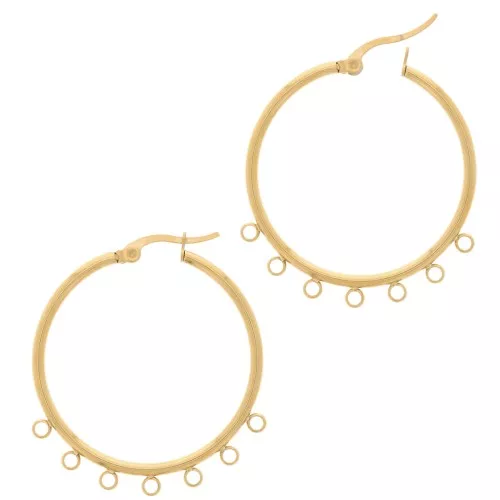 Orecchini cerchio 34 mm con 7 anelli chiusi - Acciaio inossidabile 201 dorato x2