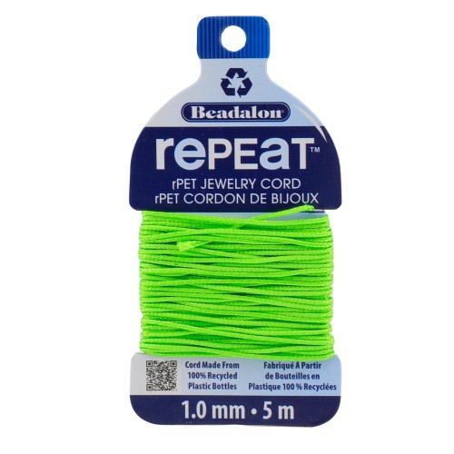 Cordone intrecciato RePEaT in poliestere riciclato da 1 mm - Verde fluorescente x5m