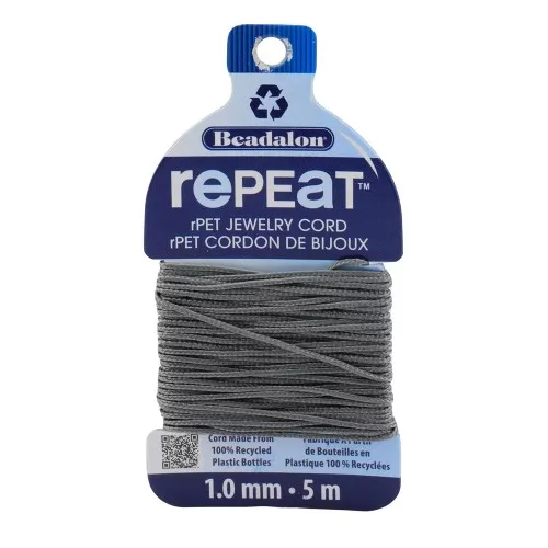 Cordone intrecciato RePEaT in poliestere riciclato da 1 mm - Grigio x5m