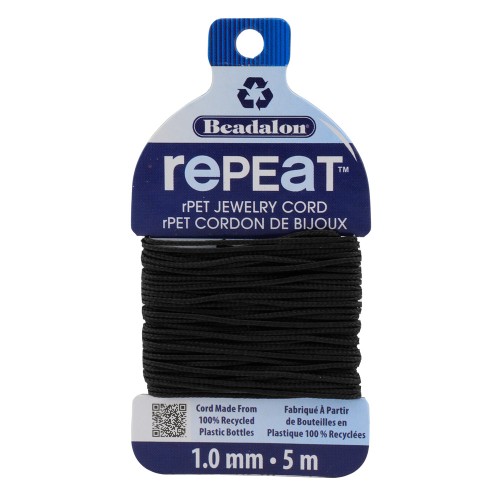 Cordone intrecciato RePEaT in poliestere riciclato da 1 mm - Nero x5m
