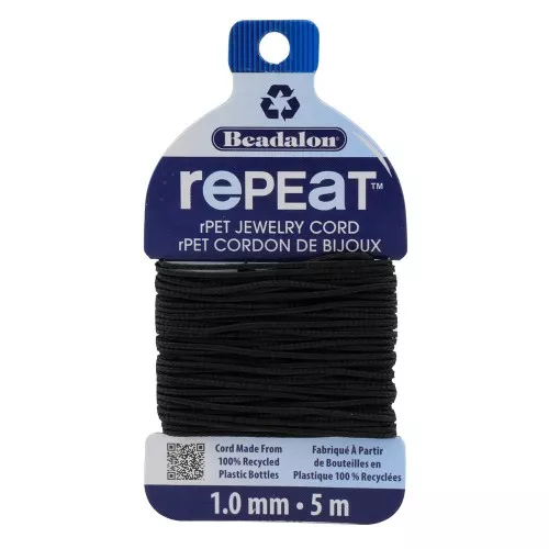 Cordone intrecciato RePEaT in poliestere riciclato da 1 mm - Nero x5m