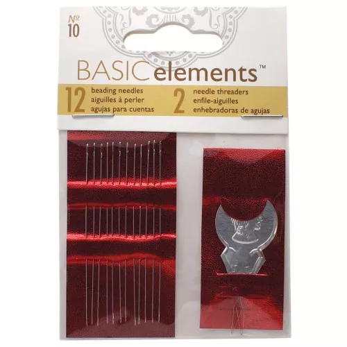 Set di 12 aghi per perline n°10 e 2 infila ago - Acciaio