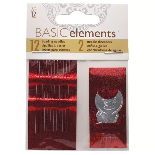 Set di 12 aghi per perline n°12 e 2 infila ago - Acciaio