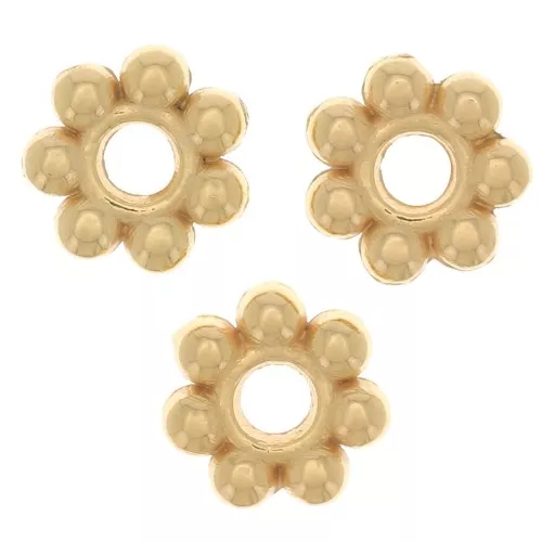 Perline a fiore 6 mm - Dorato con oro fino x100