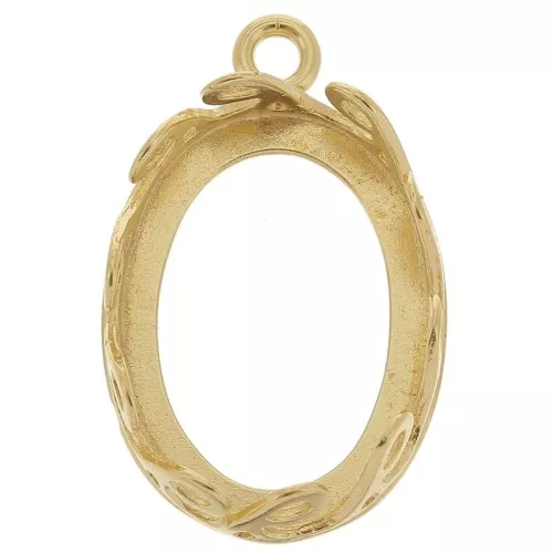 Set di pendenti ovali - Design a onda per cabochon 18x13 mm dorato con oro fino x1