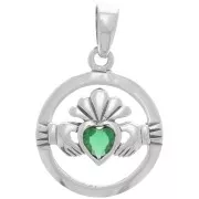 Pendente Claddagh rotondo con vetro 15 mm - Argento 925 - Smeraldo x1