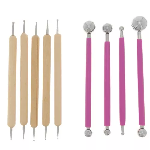 Set di 9 strumenti per goffratura - punte doppie - Fucsia