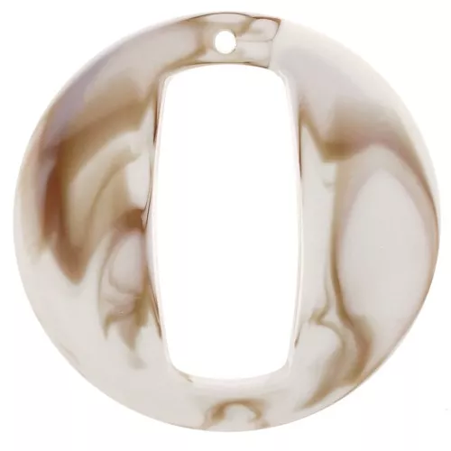 Ciondolo rotondo cavo in acrilico 39 mm - beige marmorizzato - marrone x1