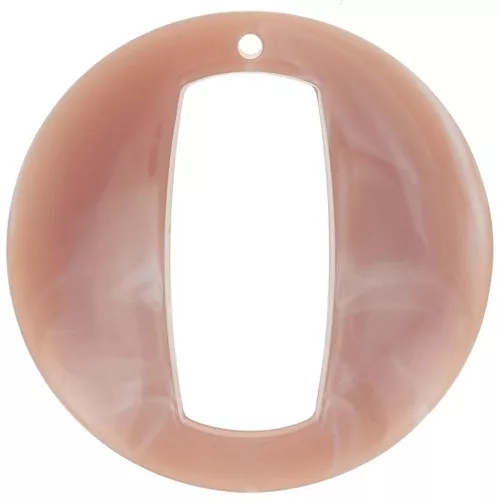 Ciondolo rotondo cavo in acrilico 39 mm - Rosa antico marmorizzato x1