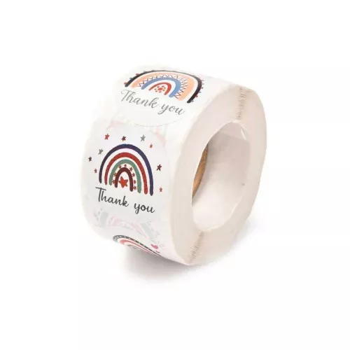 Rotolo di etichette autoadesive da 38 mm - Thank you - Arcobaleno multicolore x500