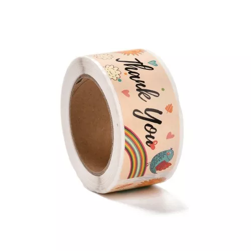 Rotolo di etichette autoadesive 75x25 mm - Thank you - Multicolore x120