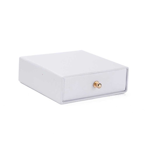 Scatola per bijoux con cassetto di cartone 9x9x3 - 9x9x3 cm Bianco perla - Oro x1