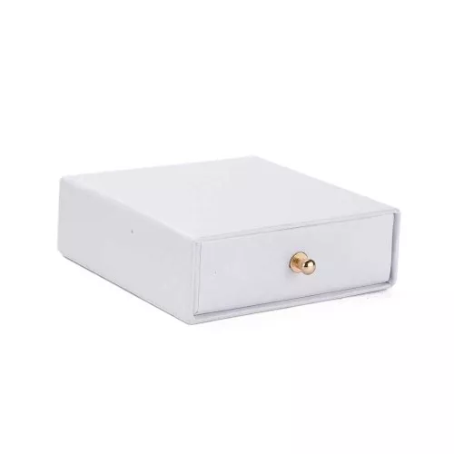 Scatola per bijoux con cassetto di cartone 9x9x3 - 9x9x3 cm Bianco perla - Oro x1