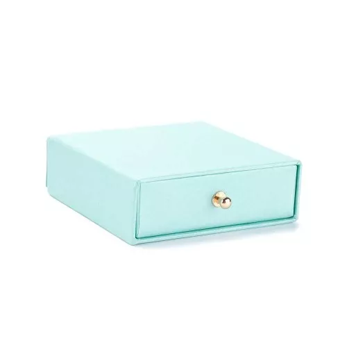 Scatola per bijoux con cassetto di cartone 9x9x3 cm - Turchese perlato - Oro