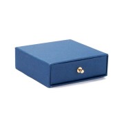 Scatola per bijoux con cassetto di cartone 9x9x3 cm - Blu navy - Oro x1