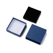 Scatola per bijoux con cassetto di cartone 9x9x3 cm - Blu navy - Oro x1