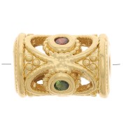 Perla tubo scavato lavorato con ossido di zirconio 11x8 mm - Oro - Verde - Orange